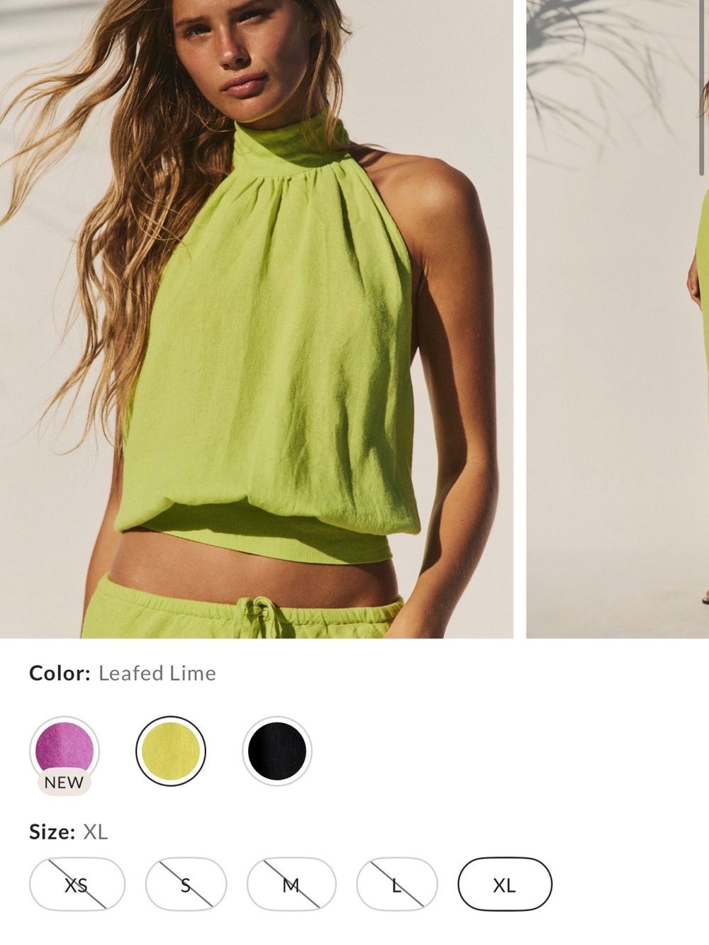 Free People Leafed Lime Halter Neck Crop Top